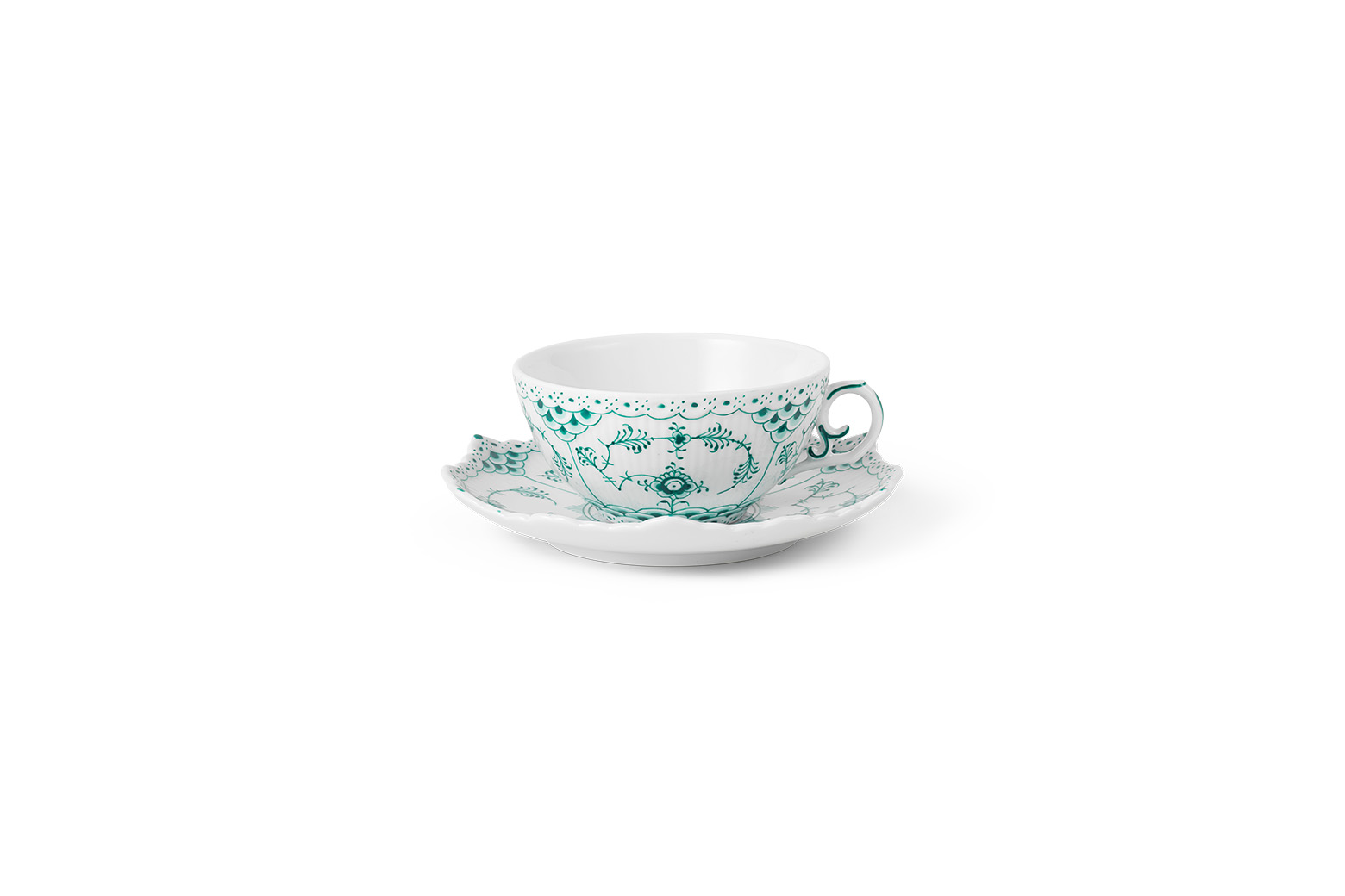 Emerald green Fluted Full Lace teacup and saucer